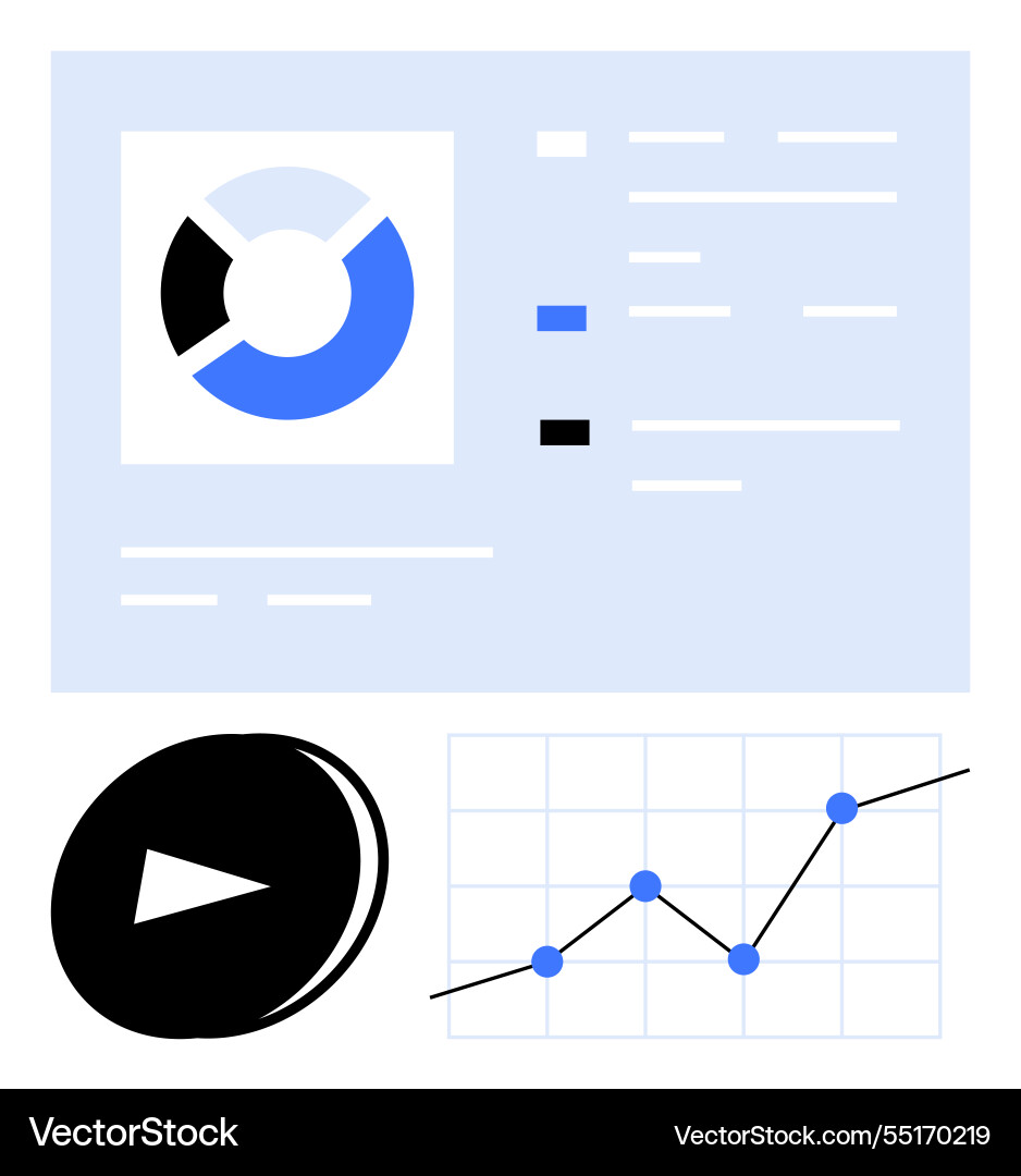 Data dashboard with pie chart line graph Data dashboard with pie chart line graph vector image