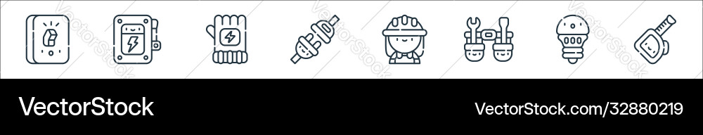 Electrician tools and line icons linear set Electrician tools and line icons linear set vector image