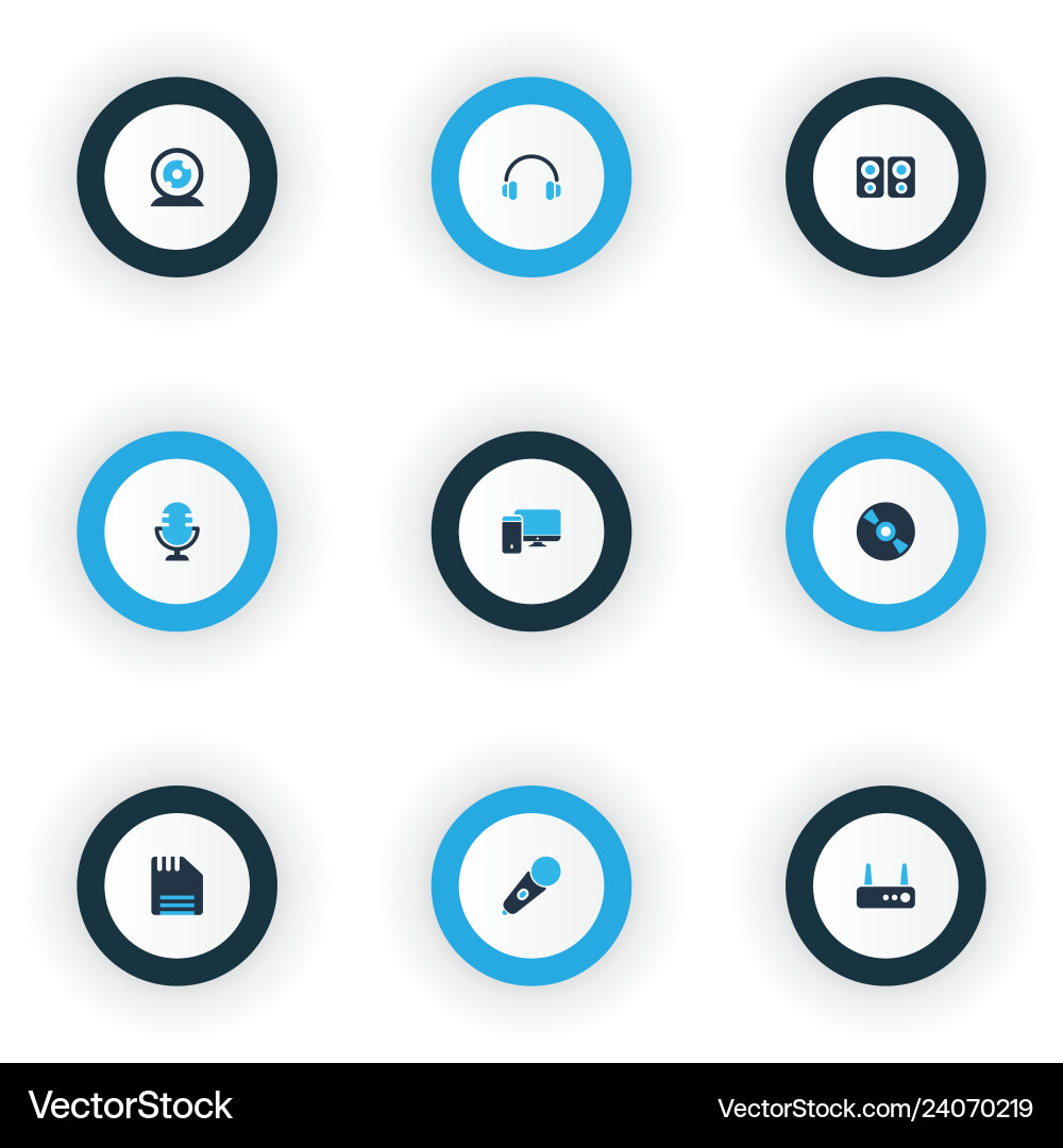 Electronics icons colored set with cd web camera Electronics icons colored set with cd web camera vector image