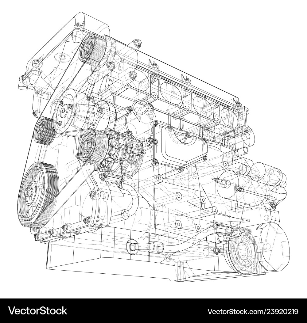 Engine sketch rendering of 3d vector image