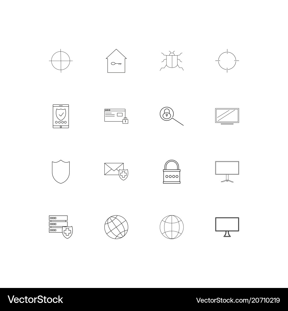 Internet security simple linear icons set Vector Image