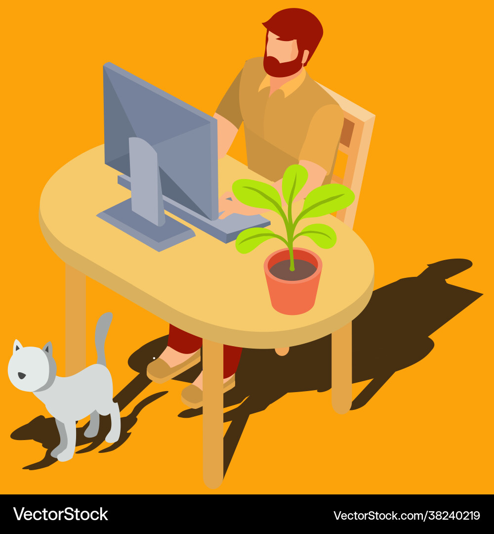 Man working on computer at home isometric vector image