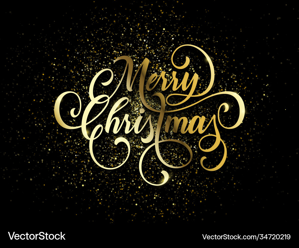 Merry christmas wish greeting card gold vector image