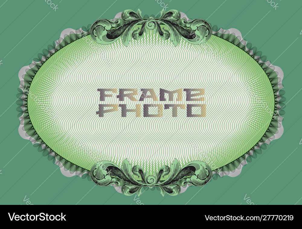 Oval photo frame with patterns and wavy lines Vector Image