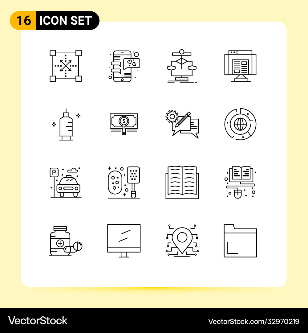 Pictograph set 16 simple outlines web vector image