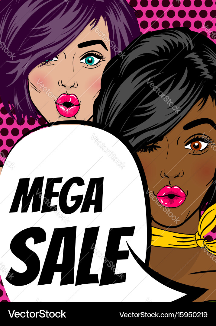 Pop art frau mega verkauf banner sprach Blase vektorbild
