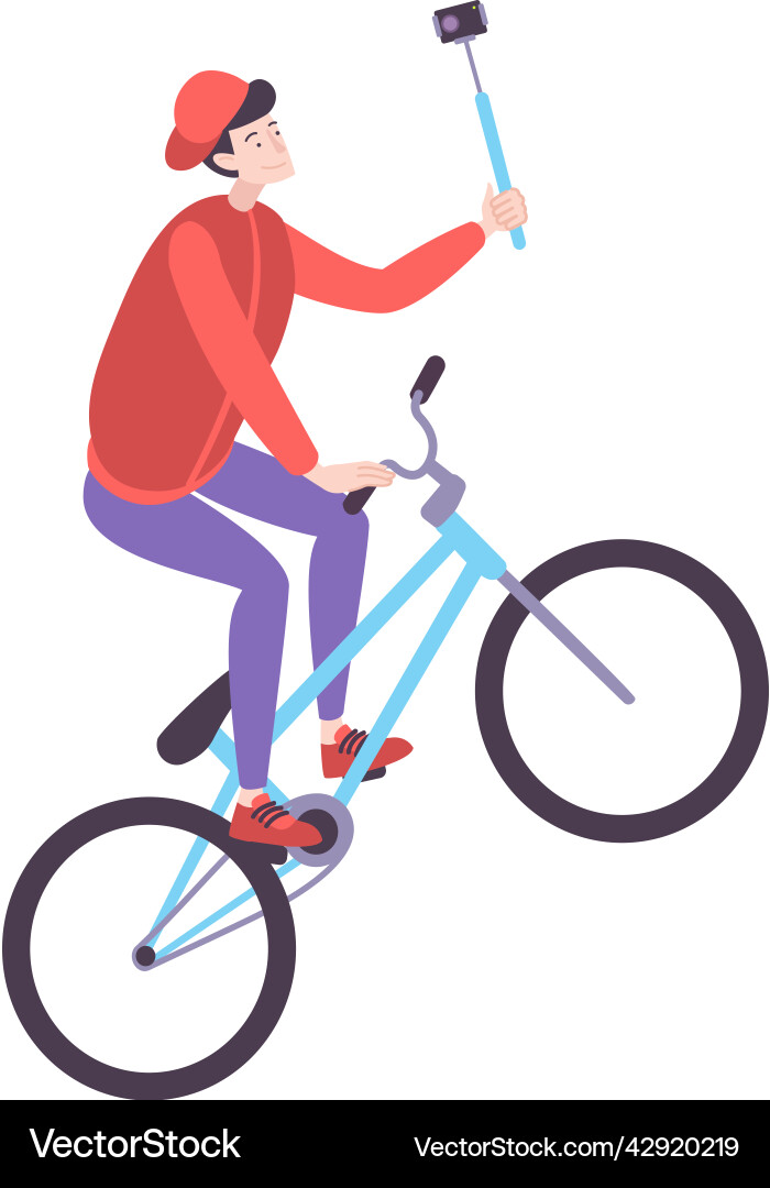 Selfie stick biker composition Selfie stick biker composition vector image