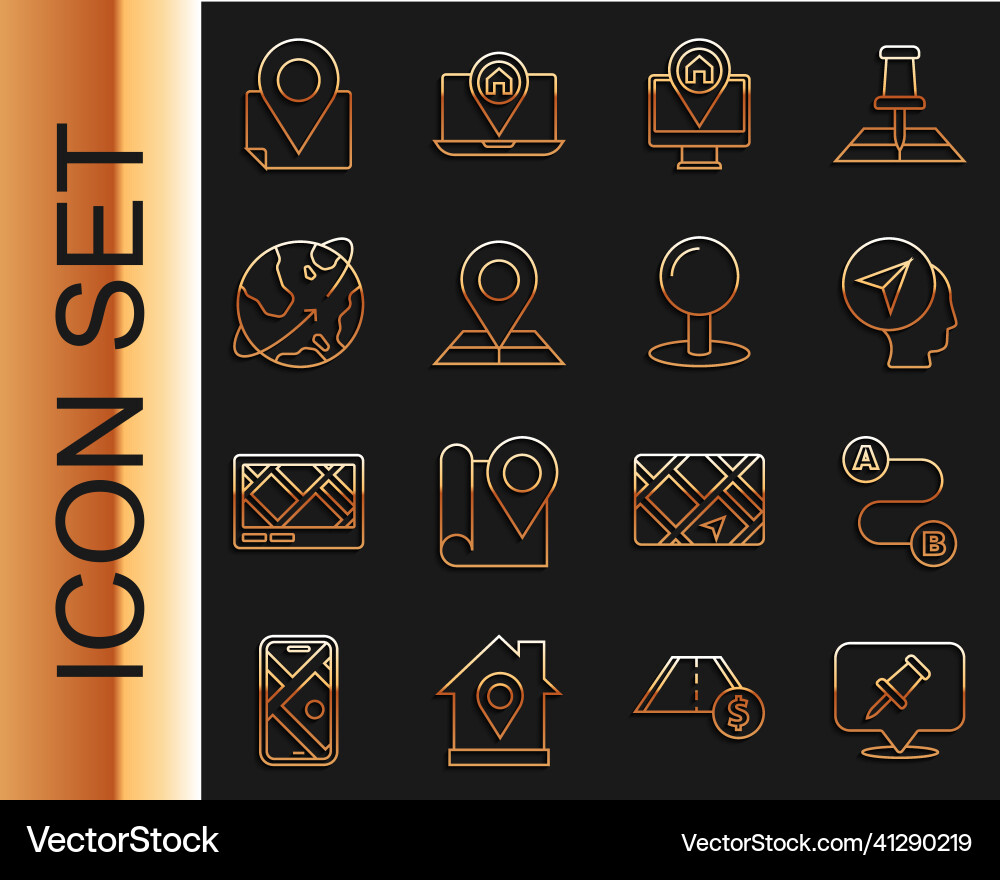 Set line push pin route location map marker Set line push pin route location map marker vector image