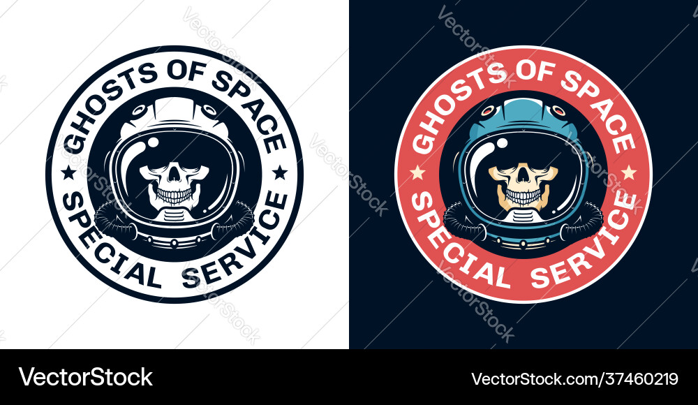 Space badge with skull pilot in helmet Space badge with skull pilot in helmet vector image