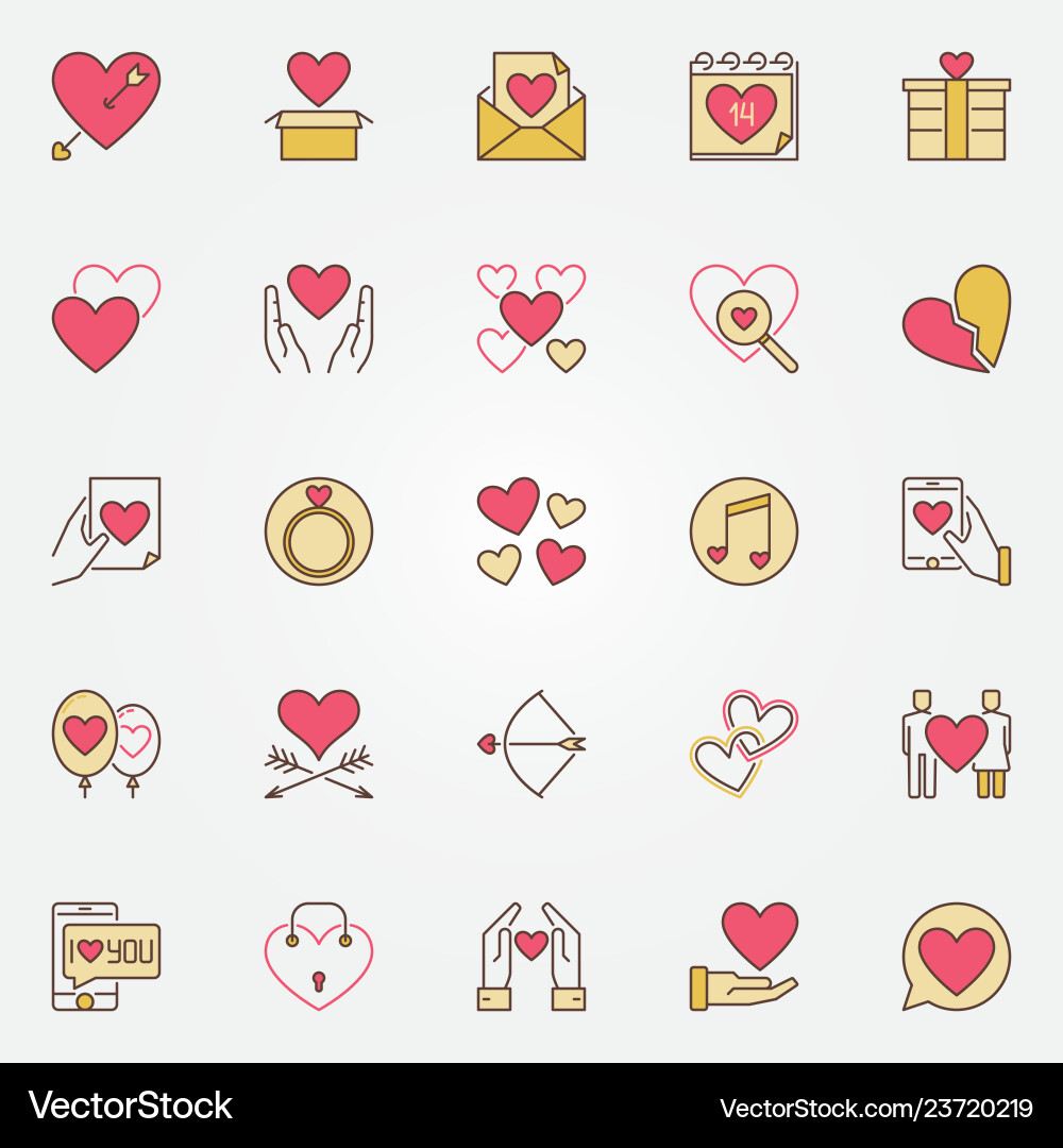 Valentines day colored icons set love Valentines day colored icons set love vector image