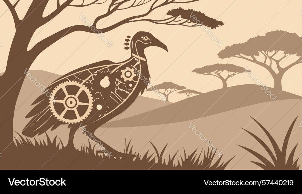Vulture with gear patterns in a desolate Vector Image