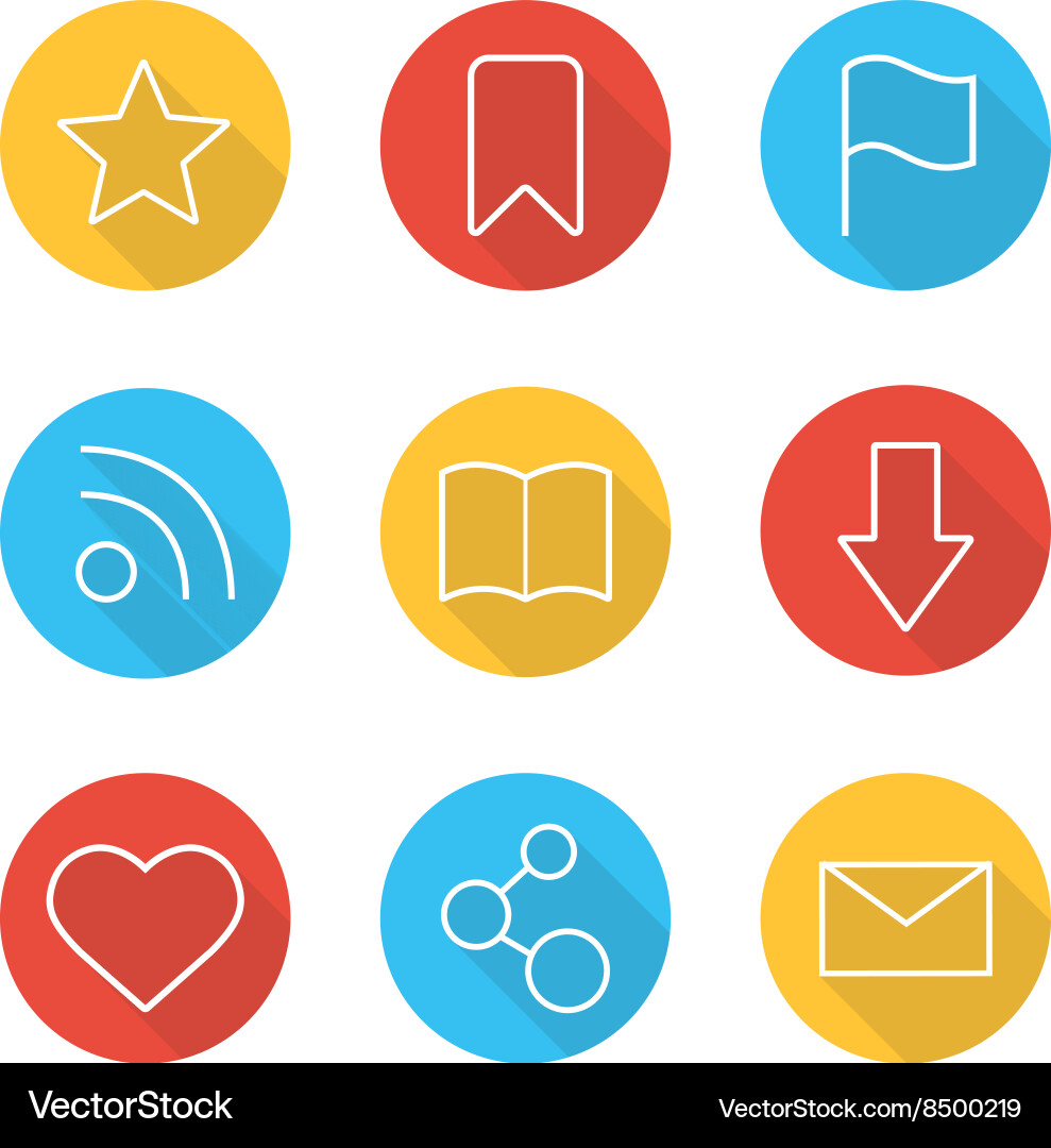Web browser flat linear long shadow icons set Vector Image