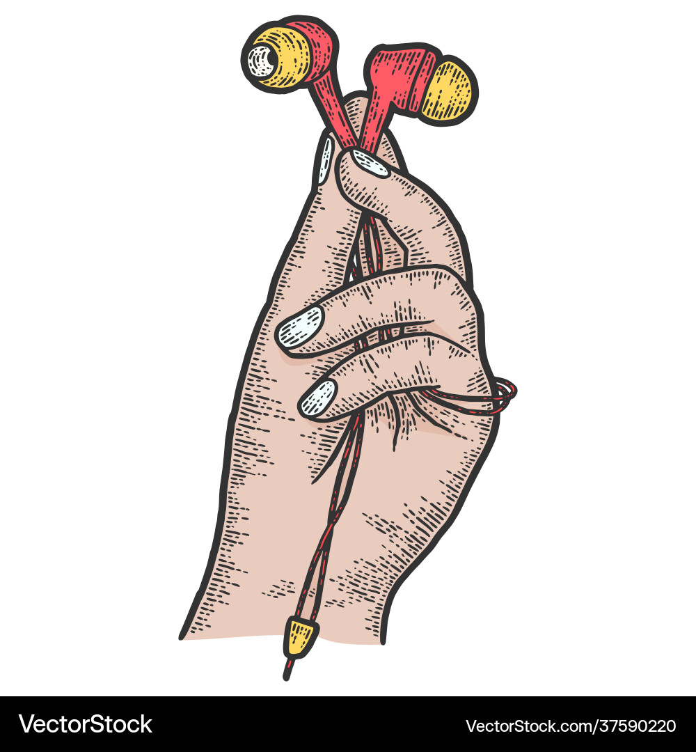 A hand holds headphones sketch scratch board A hand holds headphones sketch scratch board vector image