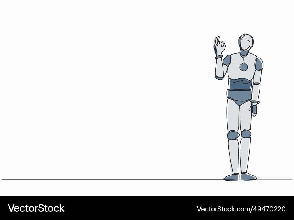 Continuous one line drawing robot gesturing ok Vector Image