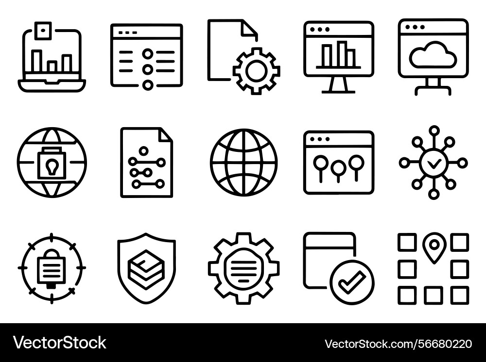 Data analytics internet network security icon set vector image