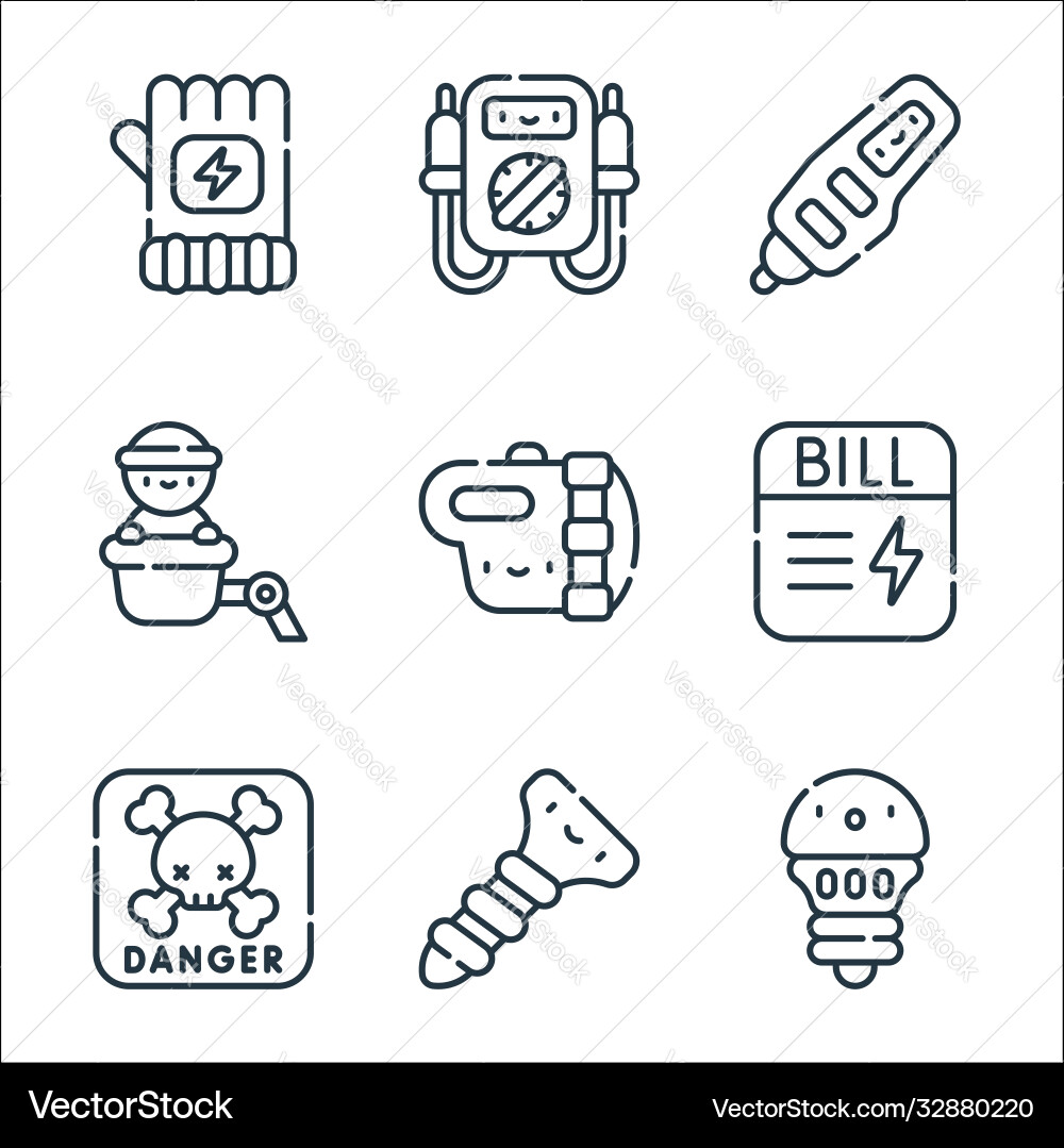 Electrician tools and line icons linear set Electrician tools and line icons linear set vector image