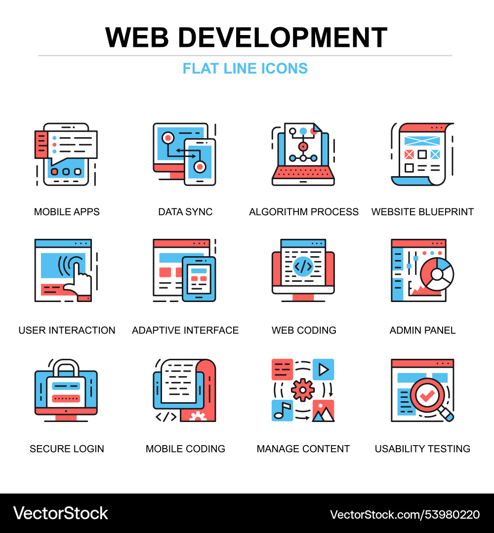 Flat line web development icons concepts set Flat line web development icons concepts set vector image