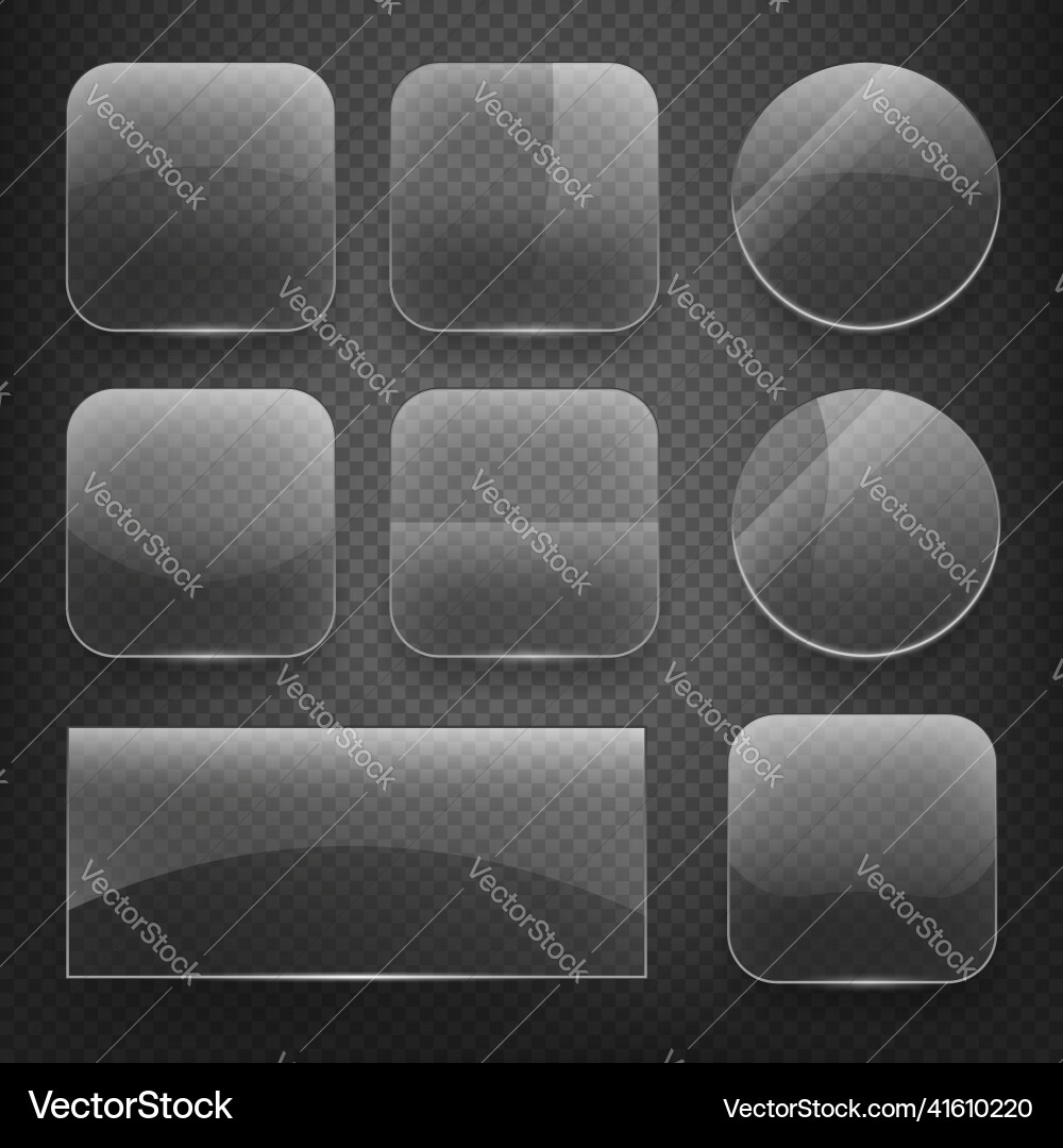 Glass square rectangular and round buttons Glass square rectangular and round buttons vector image