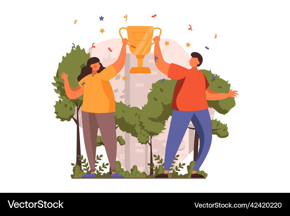 Happy competition champions web concept in flat Happy competition champions web concept in flat vector image