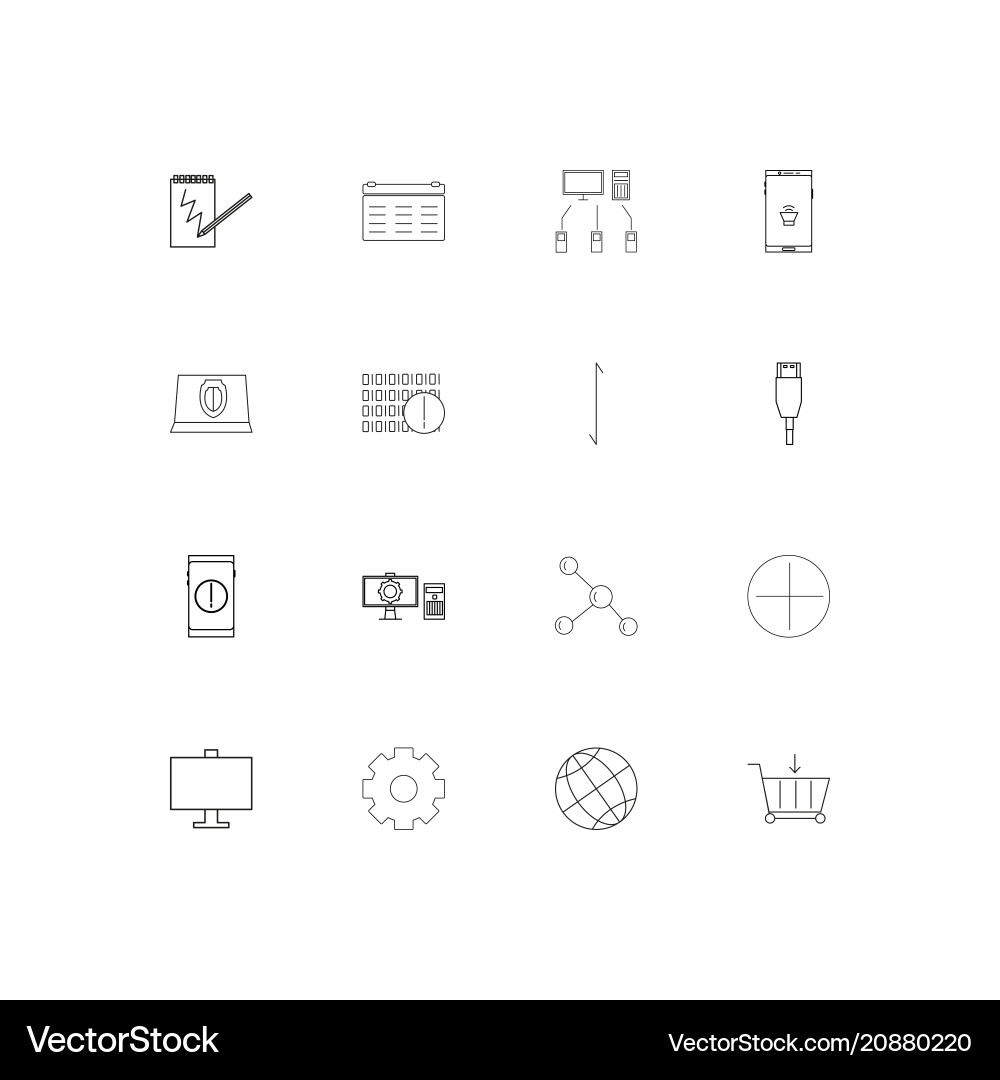 Internet technologies linear thin icons set vector image