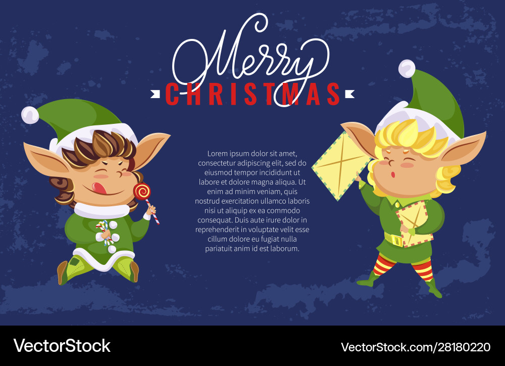 Merry christmas greeting postcard from elves Merry christmas greeting postcard from elves vector image