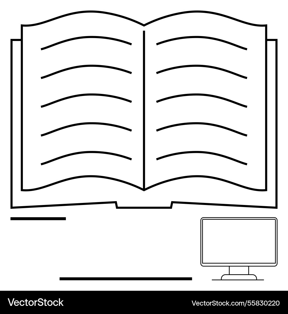 Open book with lines and desktop monitor Open book with lines and desktop monitor vector image