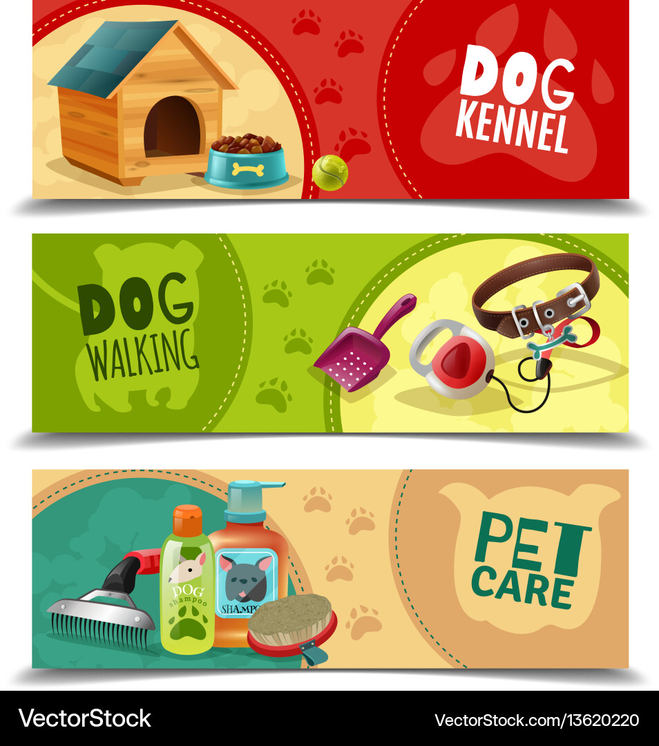 Pet care 3 horizontal banners set Pet care 3 horizontal banners set vector image
