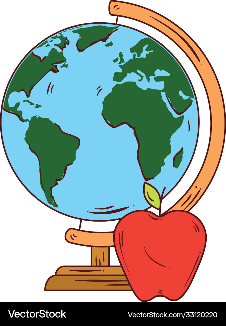School symbol apple red with world planet earth School symbol apple red with world planet earth vector image