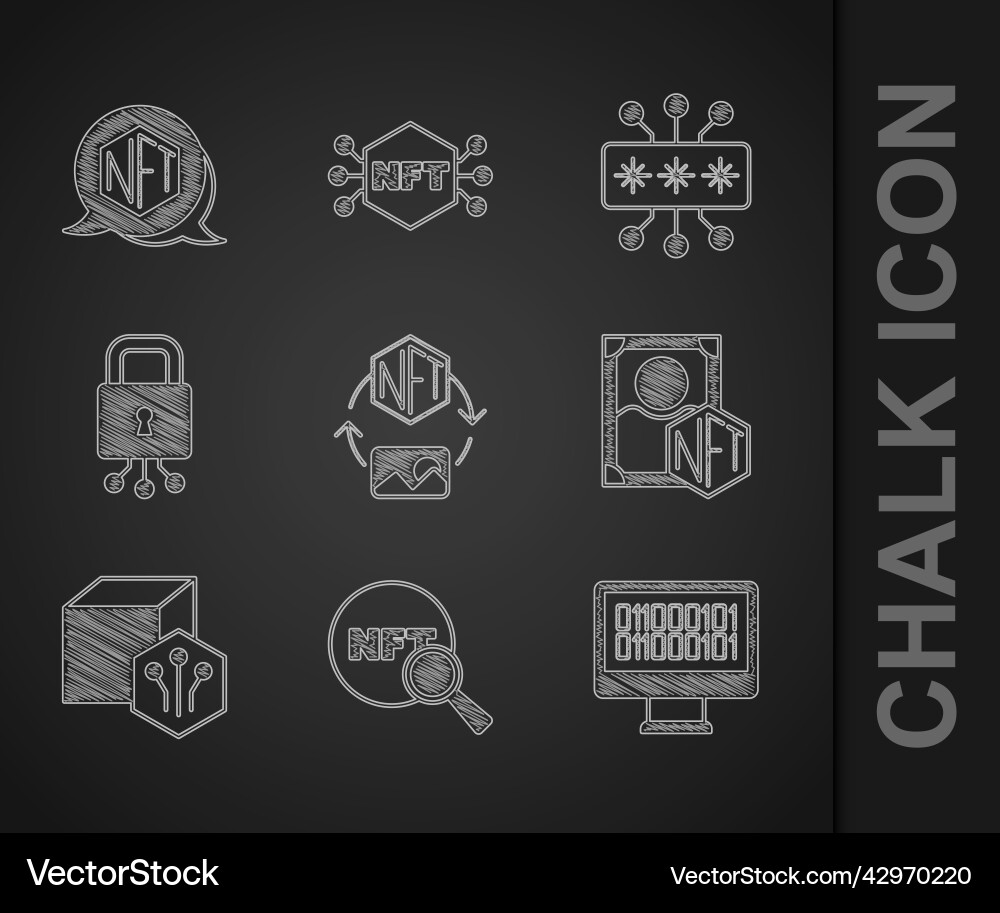 Set nft digital crypto art search binary code Set nft digital crypto art search binary code vector image
