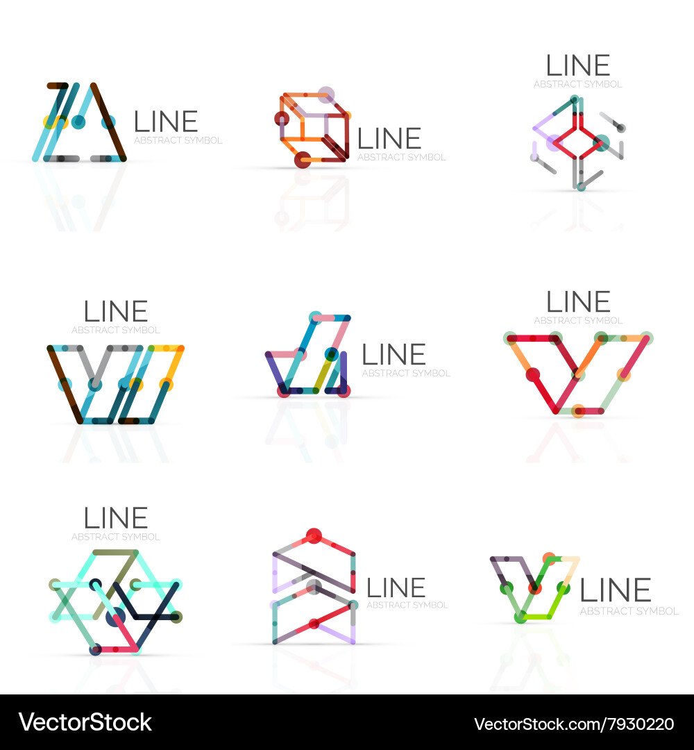 Set of linear abstract logos connected Vector Image
