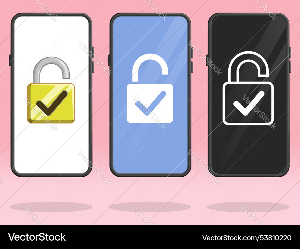 Smartphone lock open check mark keyhole vector image