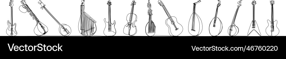 String musical instruments set one line art String musical instruments set one line art vector image