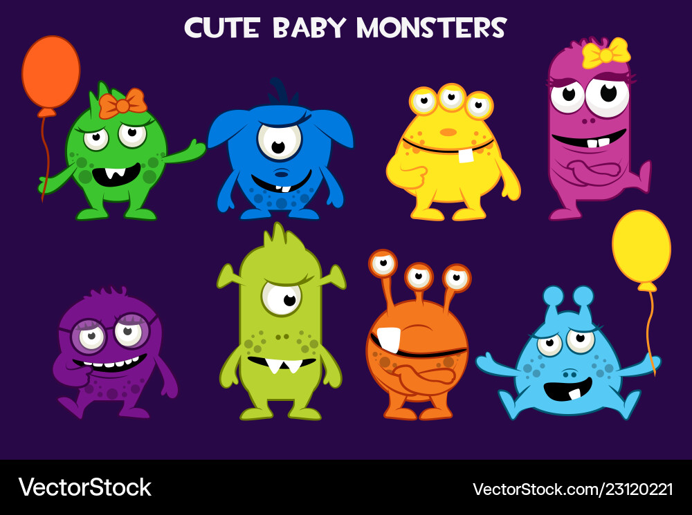 Adorable Baby Monster Collection Vector Image