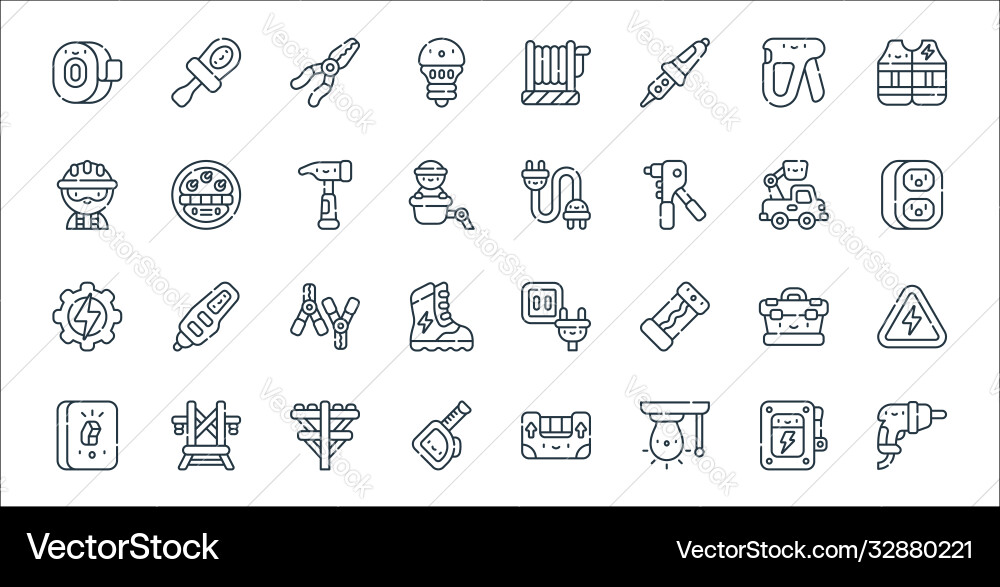 Electrician tools and line icons linear set Vector Image