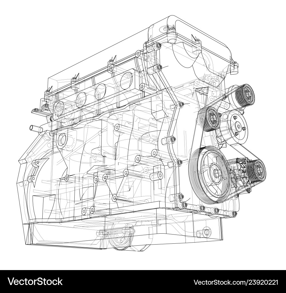 Engine sketch rendering of 3d vector image