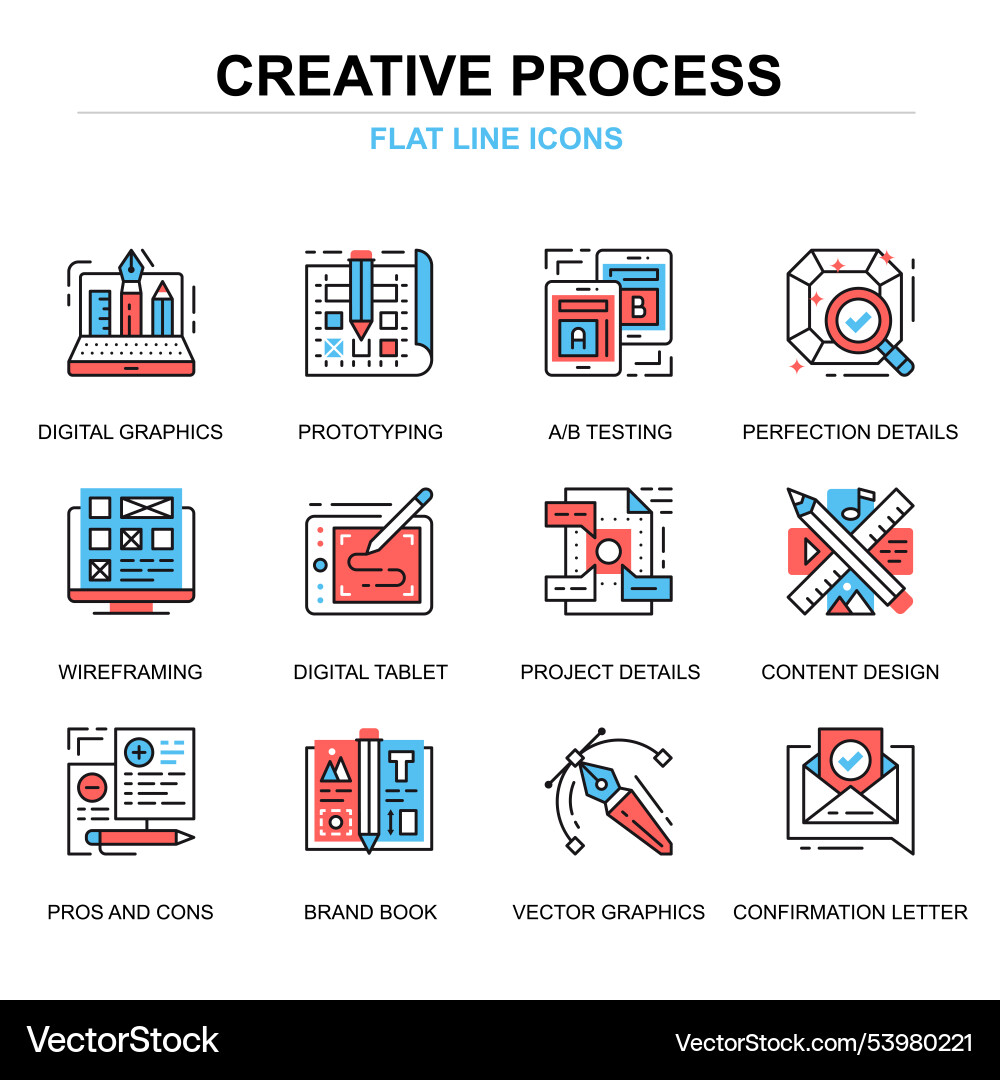 Flat line creative process icons concepts set Vector Image