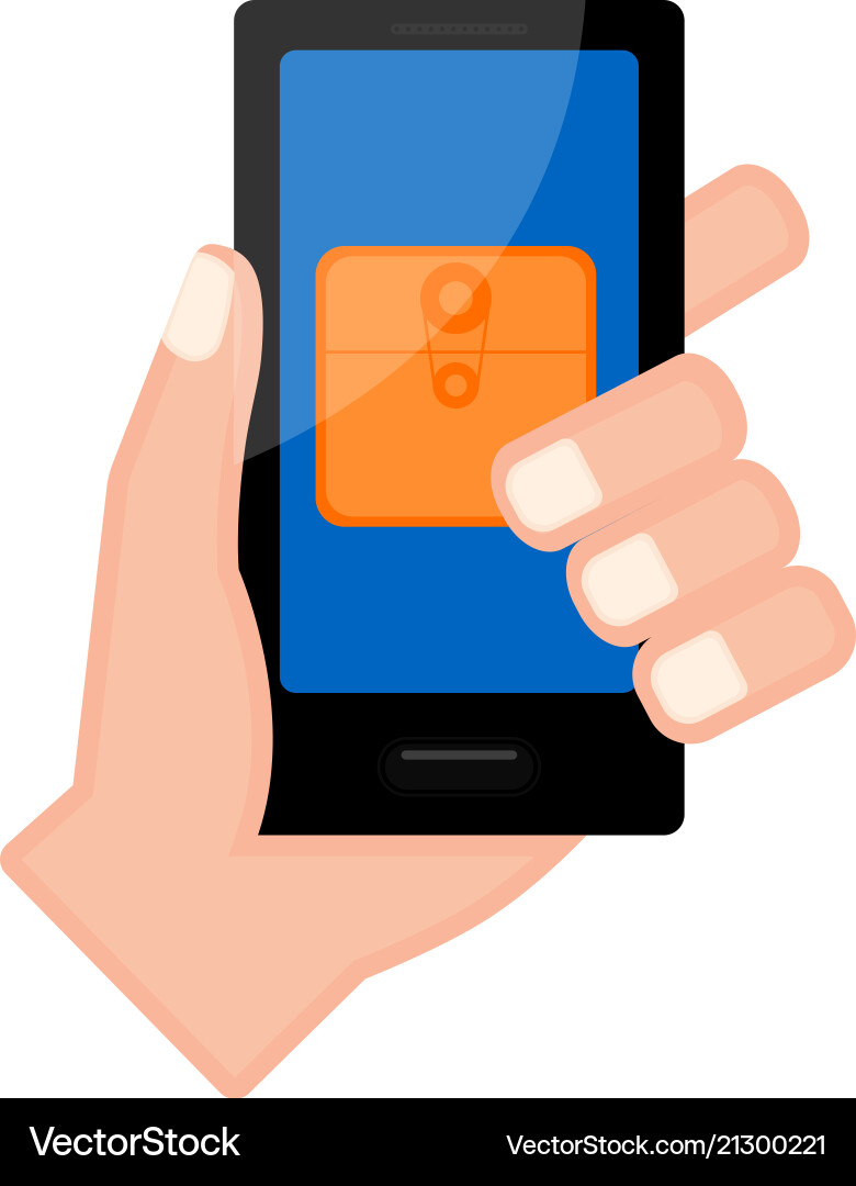 Hand holding a smartphone with folder icon Vector Image