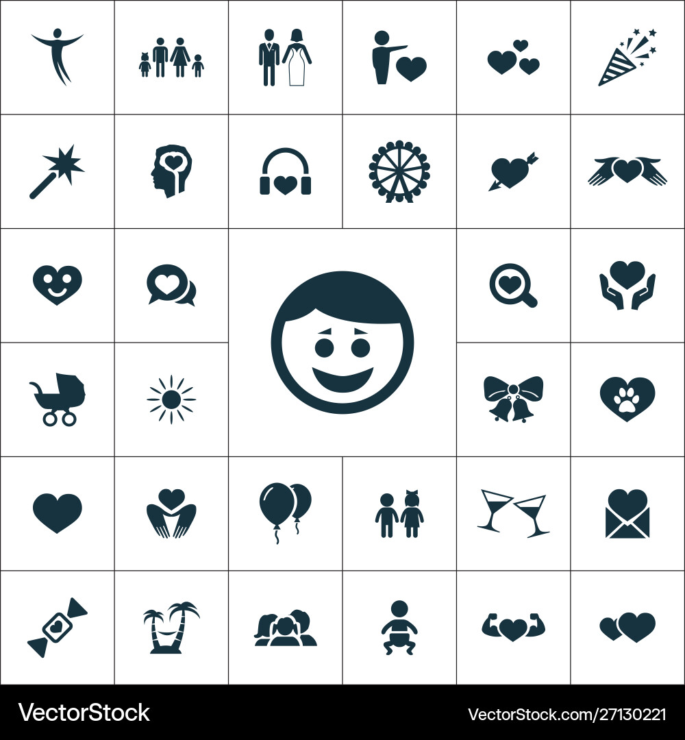 Happiness icons universal set for web and ui vector image