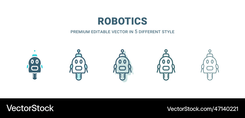Robotics icon in 5 different style outline filled Robotics icon in 5 different style outline filled vector image