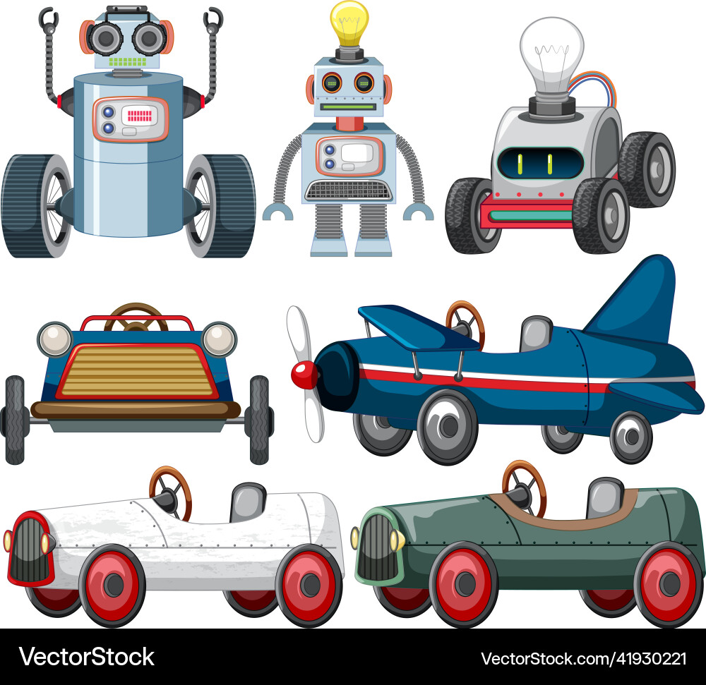 Set of different vintage robots Set of different vintage robots vector image