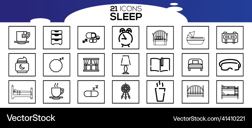 Simple set of sleep related line icons vector image