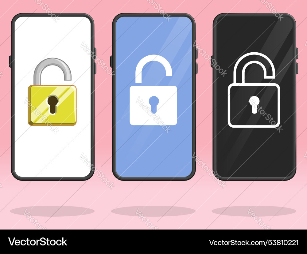 Smartphone lock open padlock unlocked decryption vector image