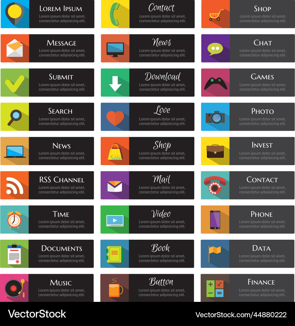 Buttons and icons for website flat design uiux vector image