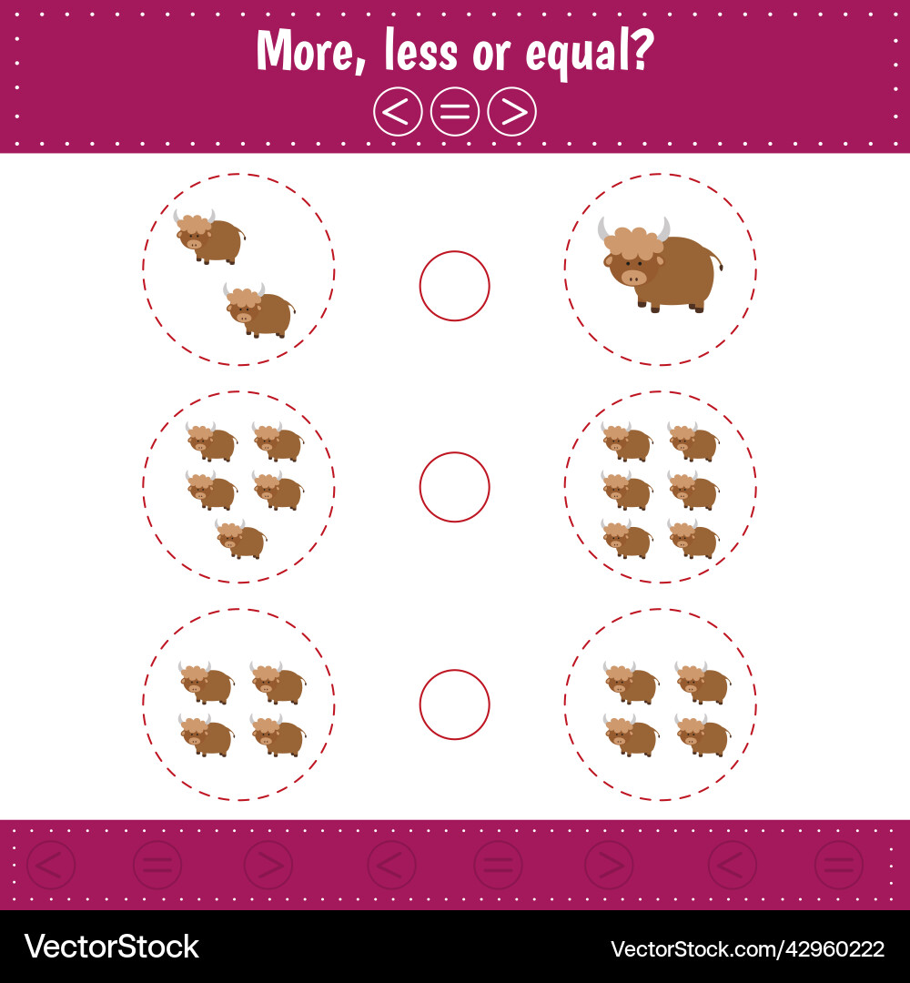 Choose more less or equal count yak learning Choose more less or equal count yak learning vector image