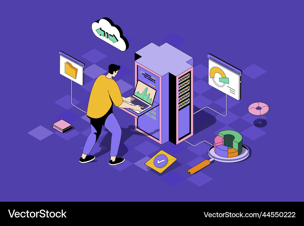 Data center web concept in 3d isometric design Vector Image