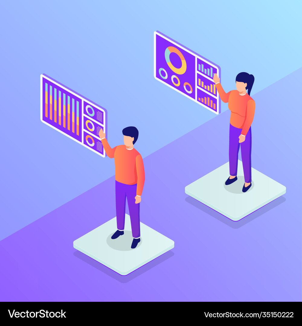 Data presentation with graph and chart man Data presentation with graph and chart man vector image