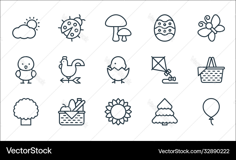 Flat spring line icons linear set quality Flat spring line icons linear set quality vector image