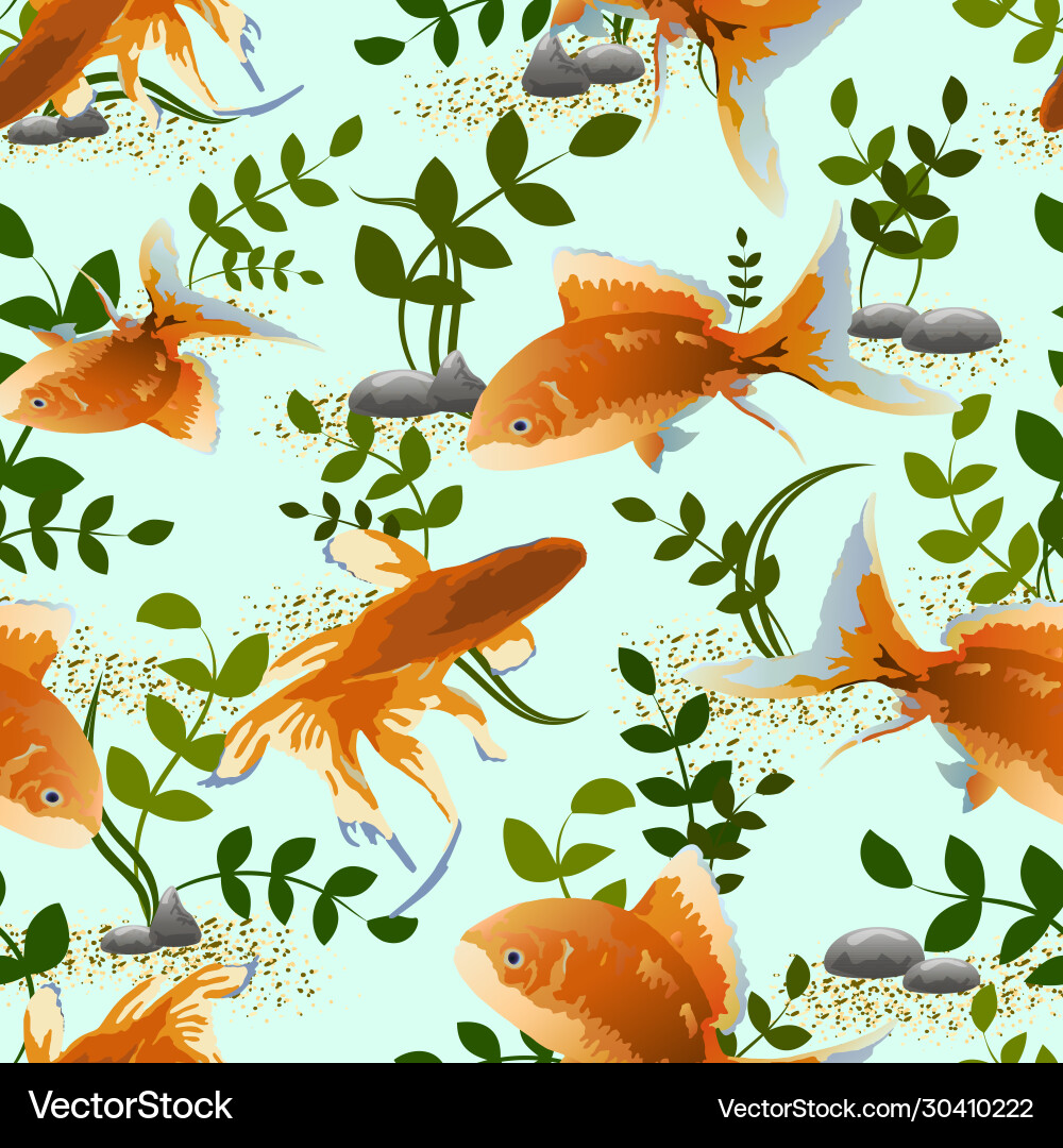 Goldfish and algae in pattern Goldfish and algae in pattern vector image