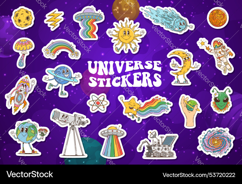 Groovige Raumaufkleber pack psychedelische Patches Groovige Raumaufkleber pack psychedelische Patches vektorbild