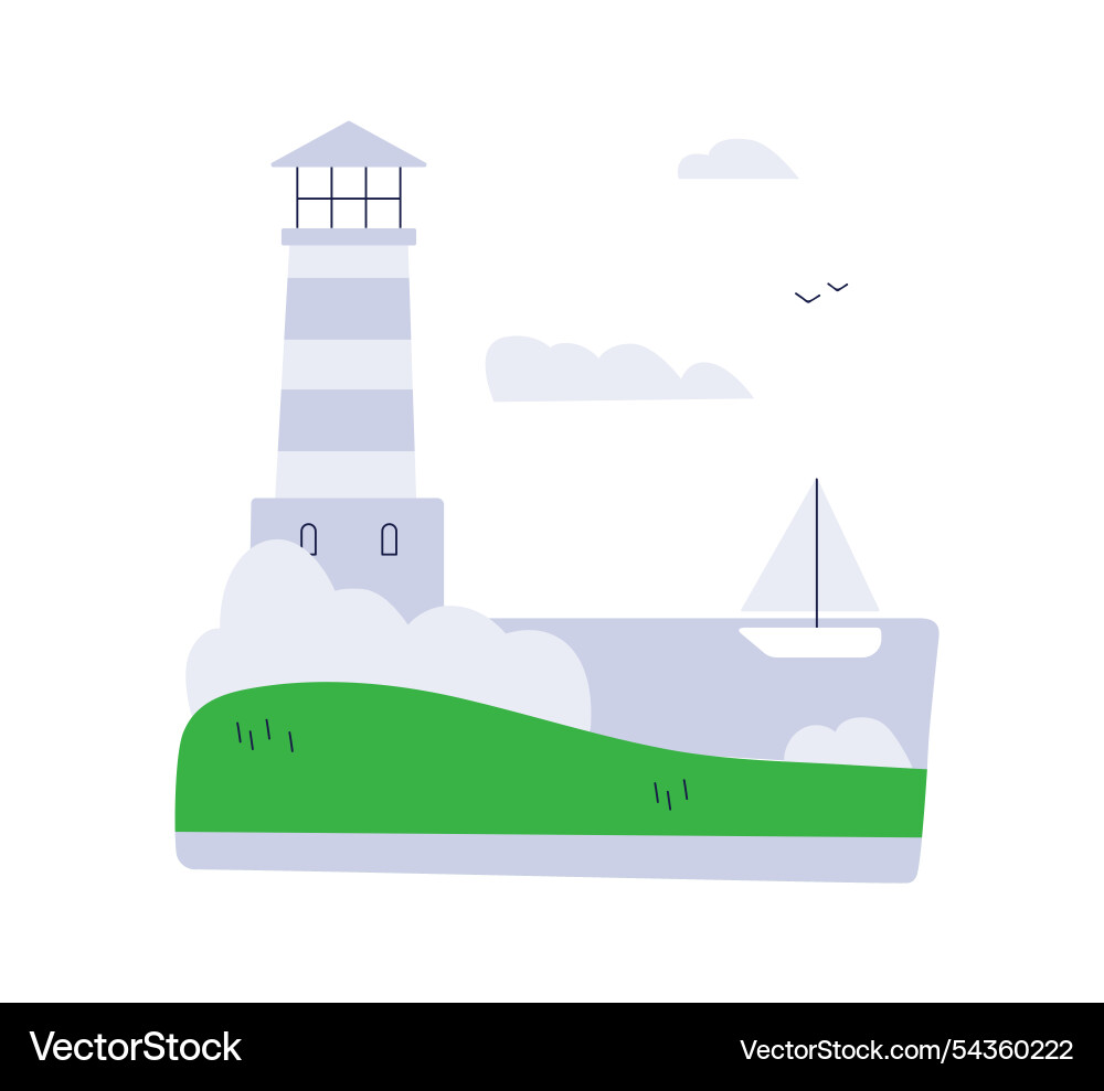Lighthouse sailboat sailing on calm sea water Lighthouse sailboat sailing on calm sea water vector image